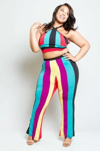 Plus Size Colorful Striped Two Piece Set [SALE]