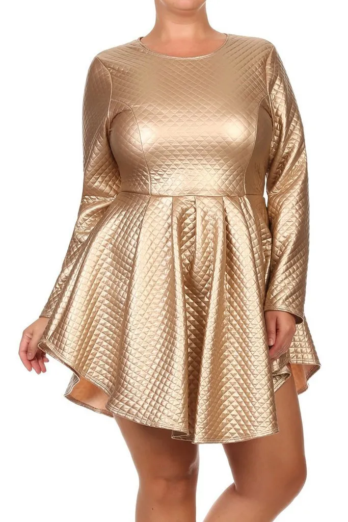 Plus Size Diamond Gal Faux Leather Skater Dress