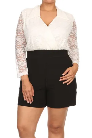Plus Size Lace Embrace Surplice Romper