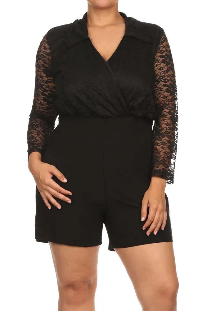 Plus Size Lace Embrace Surplice Romper