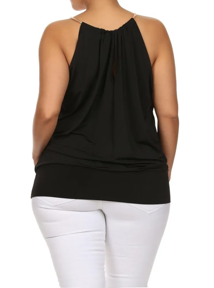 Plus Size Sleek Gilded Neckline Black Blouson