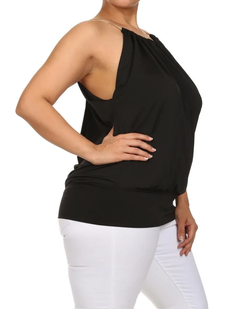 Plus Size Sleek Gilded Neckline Black Blouson