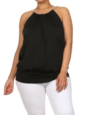 Plus Size Sleek Gilded Neckline Black Blouson