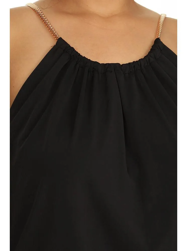 Plus Size Sleek Gilded Neckline Black Blouson