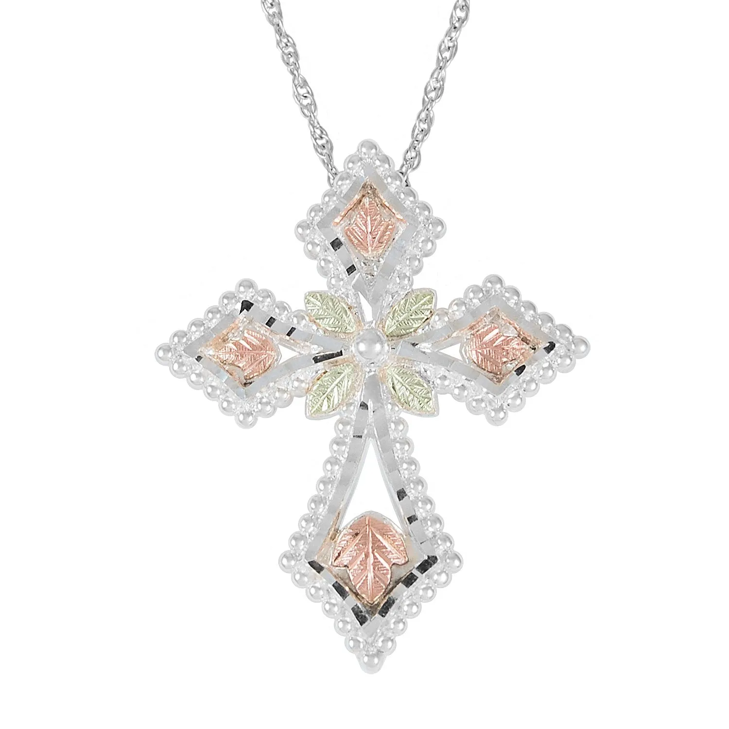 Pointed Cross - Sterling Silver Black Hills Gold Pendant