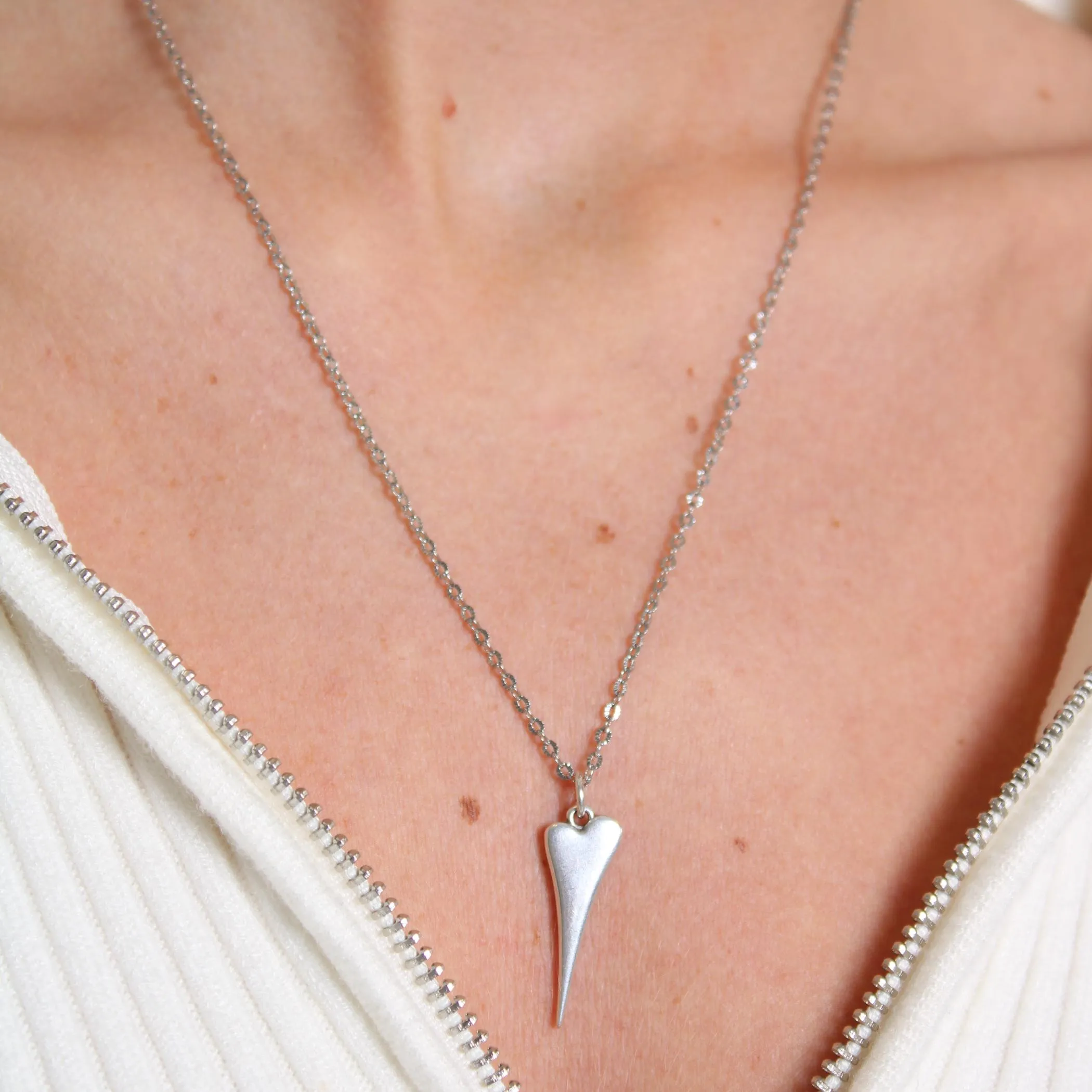 Pointed Heart Fine Chain Necklace, Silver