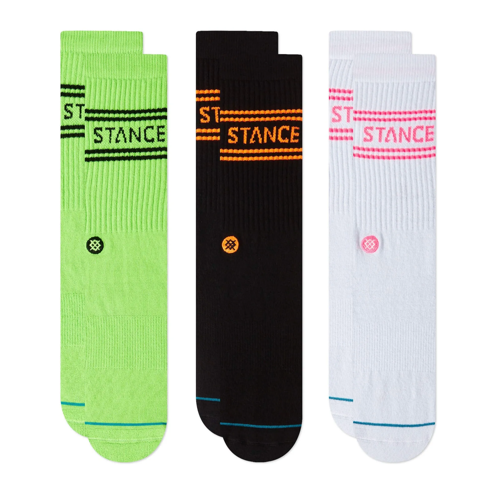 Ponožky STANCE BASIC 3 páry CREW biela/čierna/zelená
