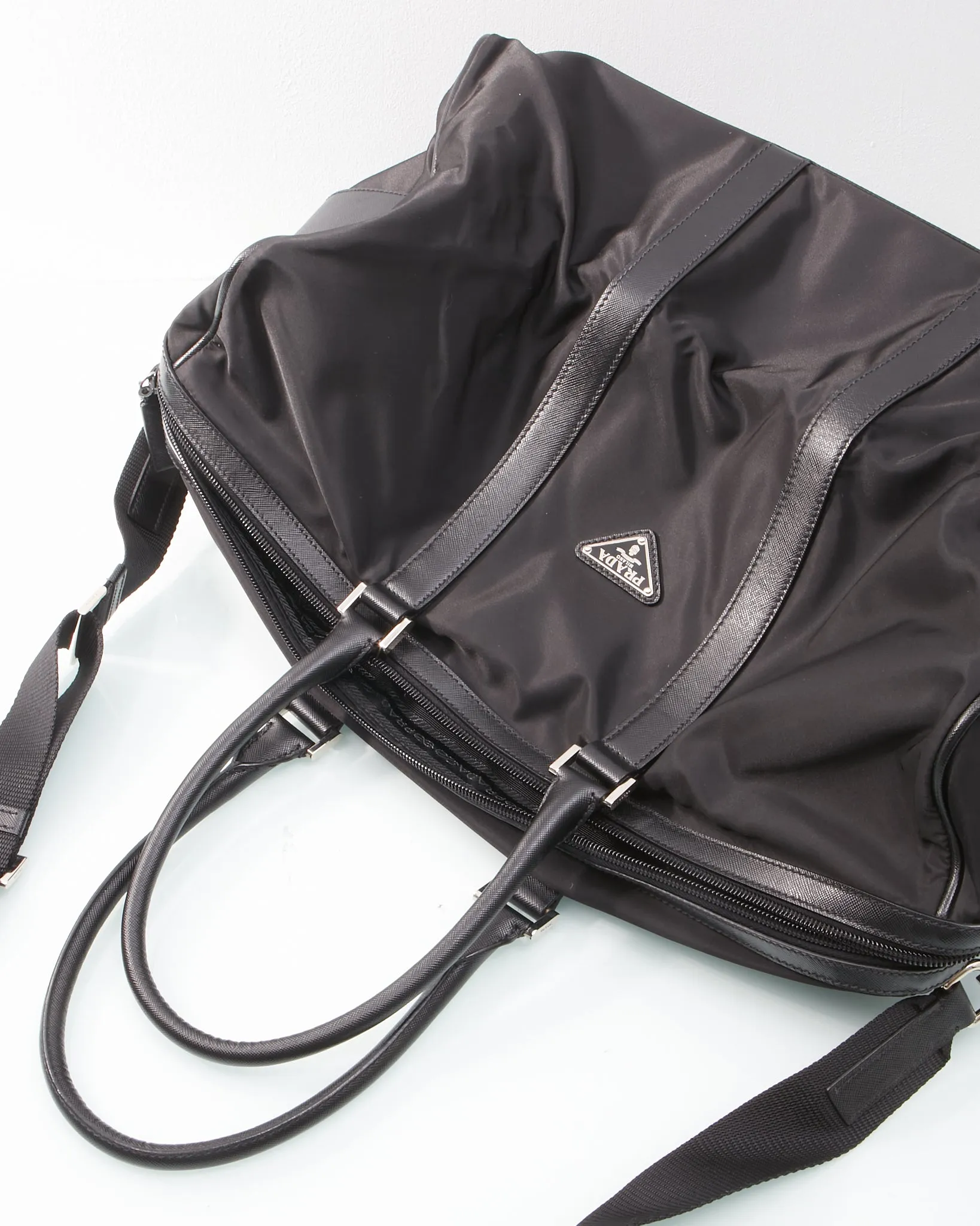 Prada Black Nylon Tessuto Travel Duffle Bag