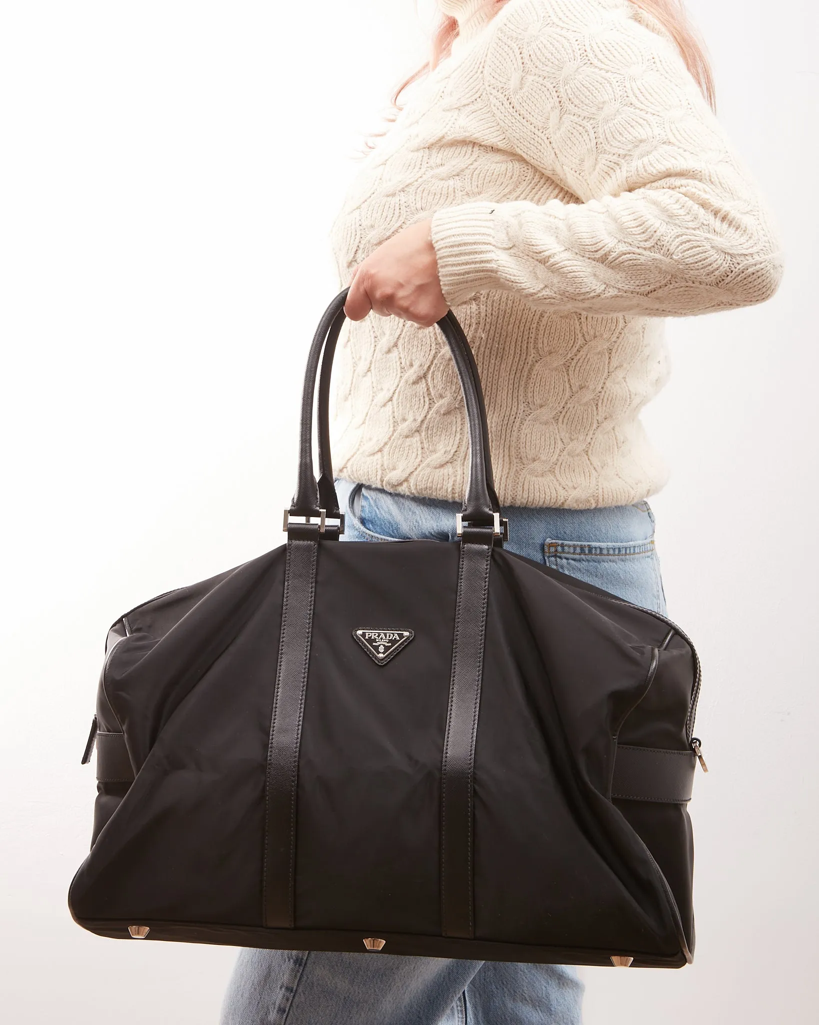 Prada Black Nylon Tessuto Travel Duffle Bag