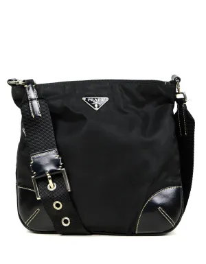 Prada Black Tessuto Nylon Crossbody Bag w/ Leather Trim
