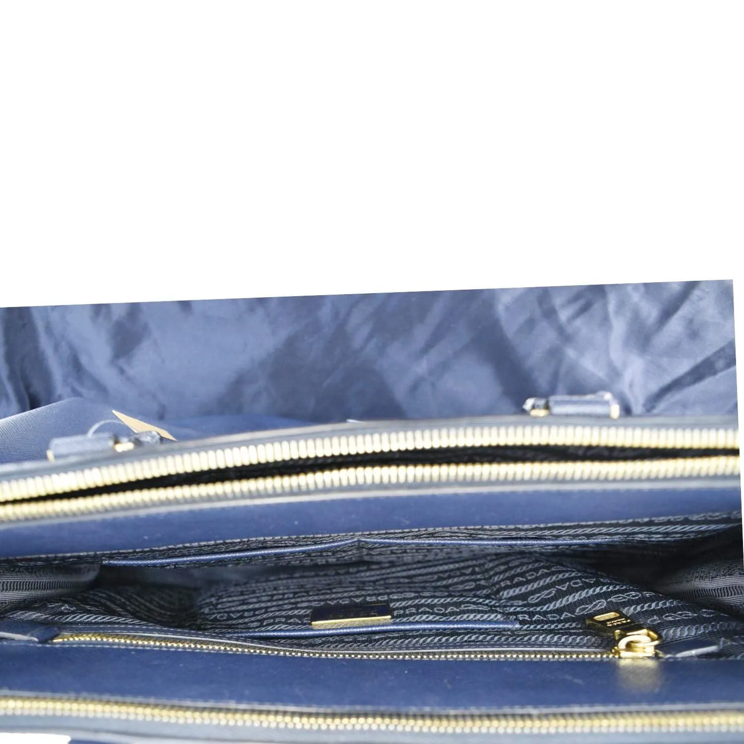 PRADA Galleria Double Zip Saffiano Leather Top Handle Tote Bag Blue