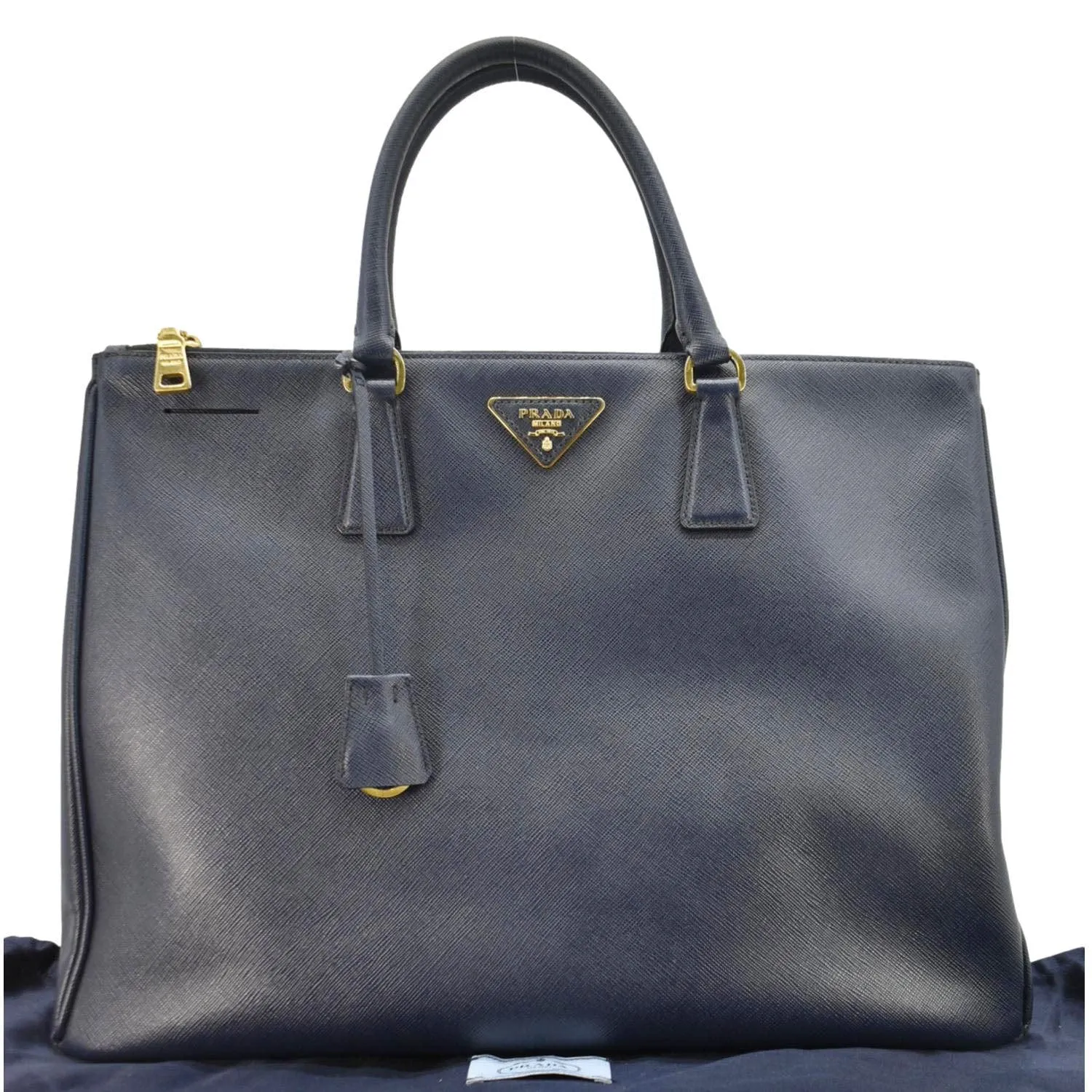PRADA Galleria Double Zip Saffiano Leather Top Handle Tote Bag Blue