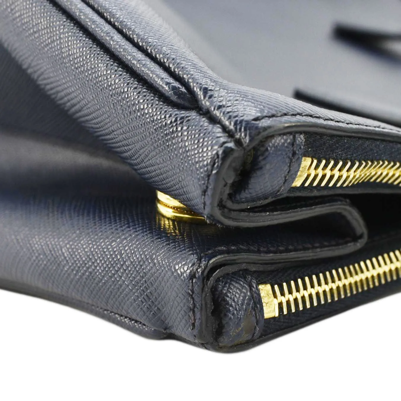PRADA Galleria Double Zip Saffiano Leather Top Handle Tote Bag Blue