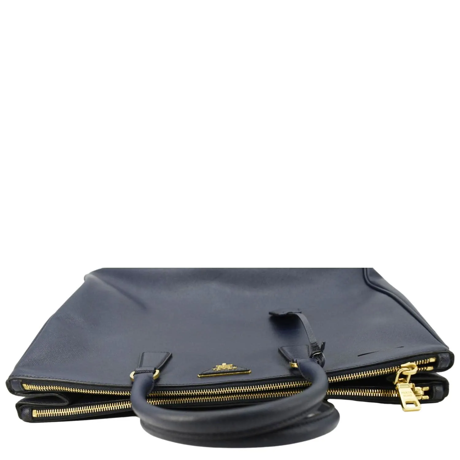 PRADA Galleria Double Zip Saffiano Leather Top Handle Tote Bag Blue