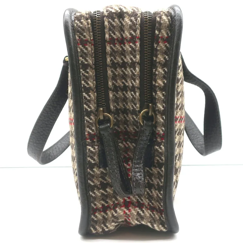 Prada Houndstooth Tweed Tote Bag Brown Leather-Trim Wool