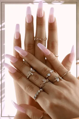 Press On Nails Glossy Clear Pink Coffin Nails Kit