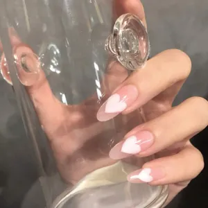 Press On Nails Pink Glossy Almond Stiletto Heart Nail Kit