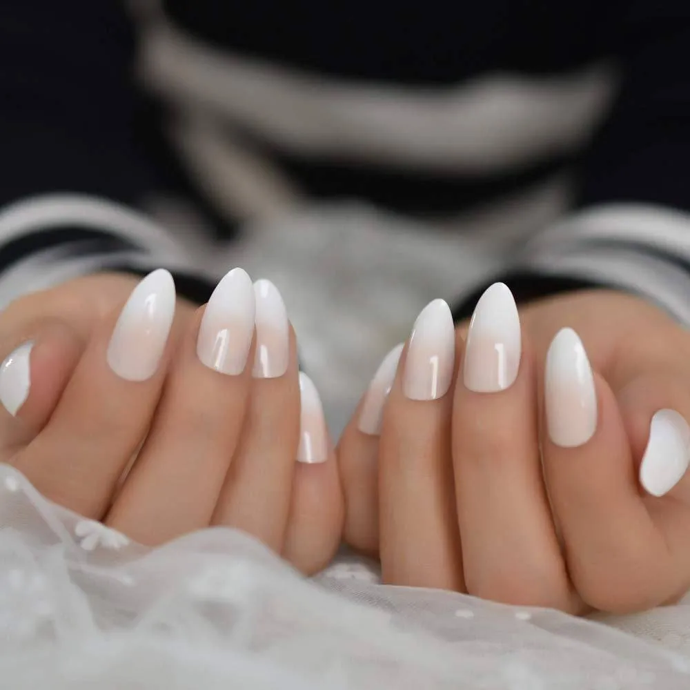 Press On Nails White Ombre French Almond Nail Kit