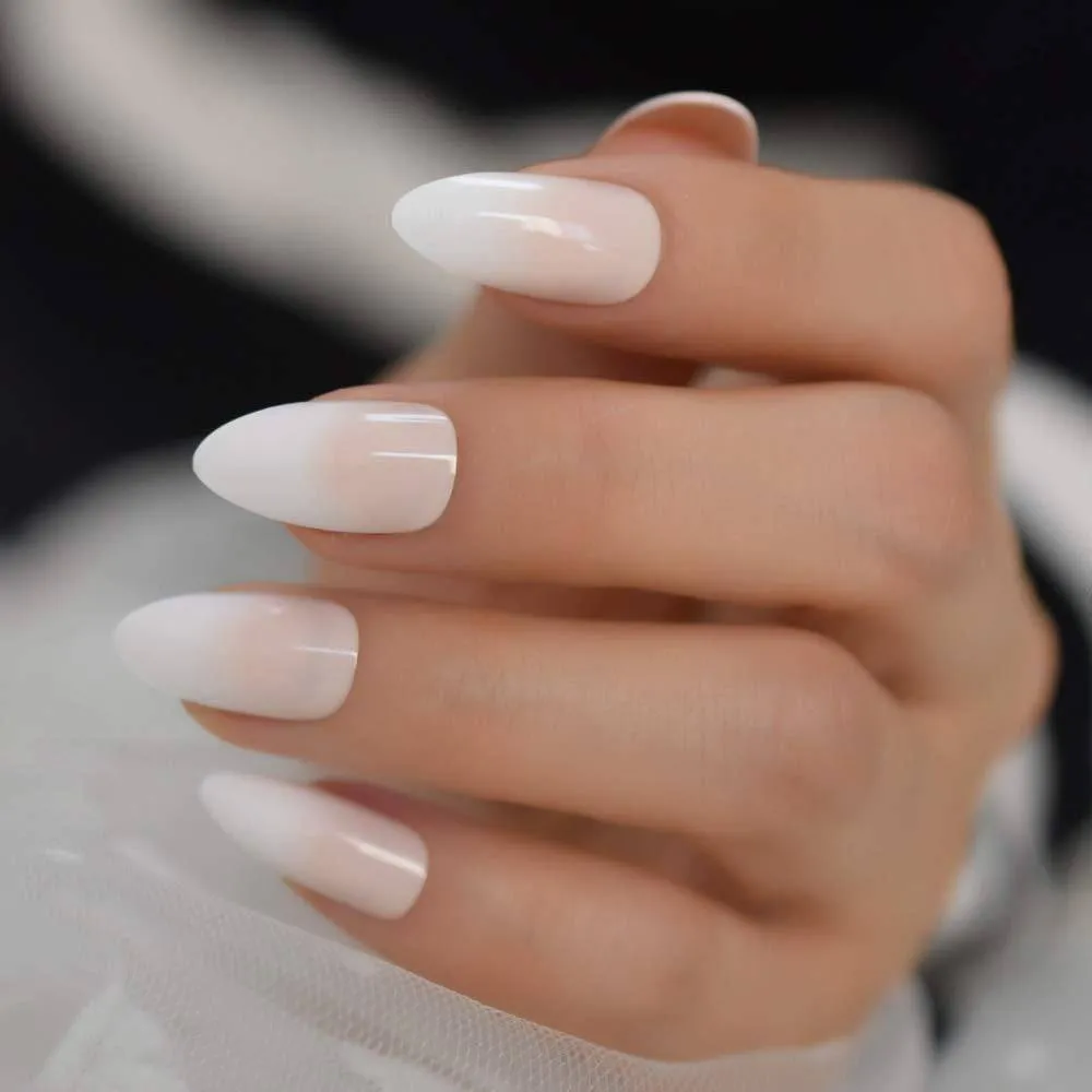 Press On Nails White Ombre French Almond Nail Kit