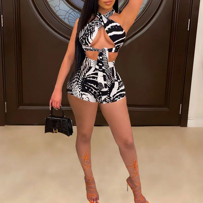 Print Halter Neck Two Pieces Set