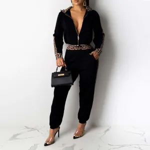 Print Long Sleeve Zipper Design Two Piece Set