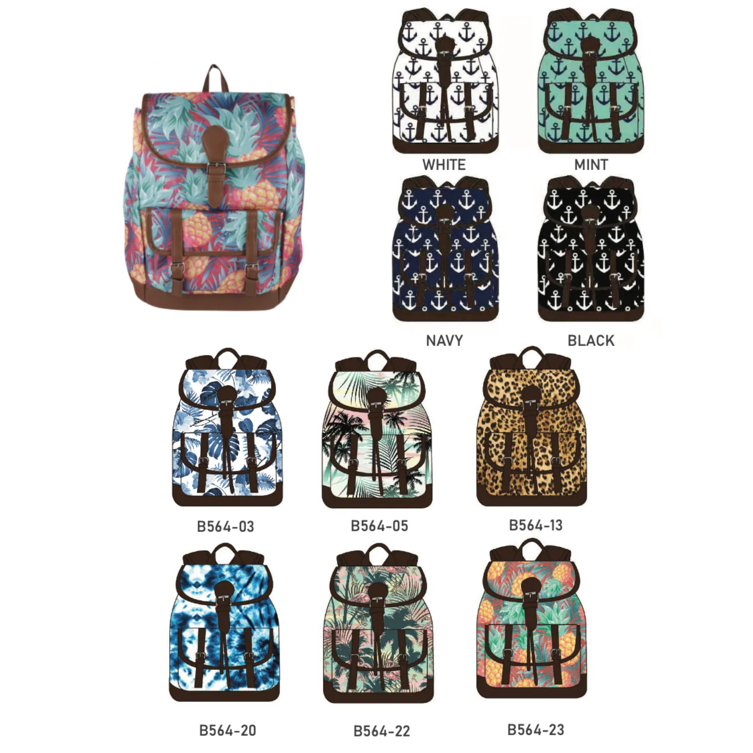 Printed Drawstring Backpack Set - Model B564
