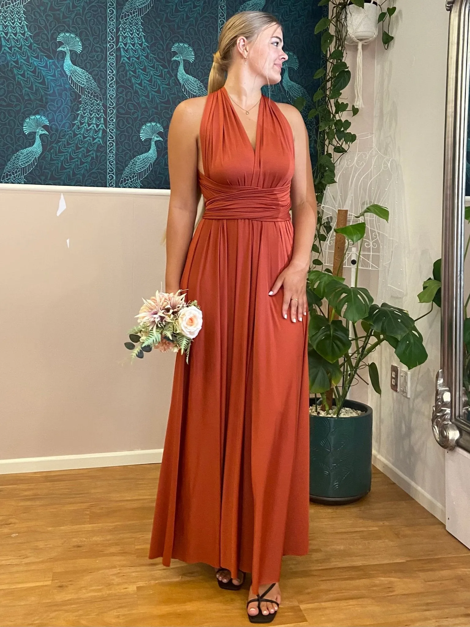 Pumpkin Convertible Infinity bridesmaid dress with Split Express NZ wide