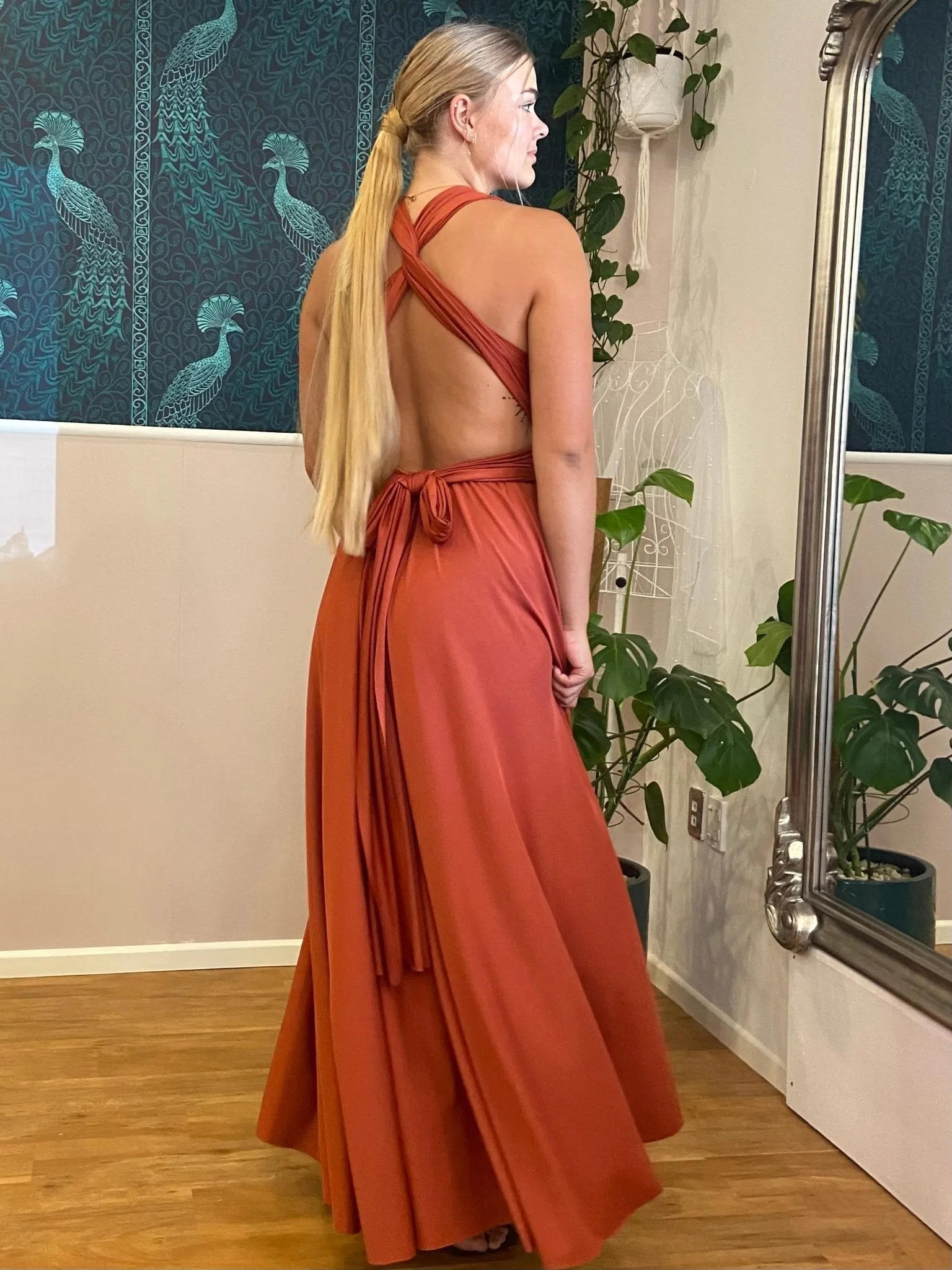 Pumpkin Convertible Infinity bridesmaid dress with Split Express NZ wide