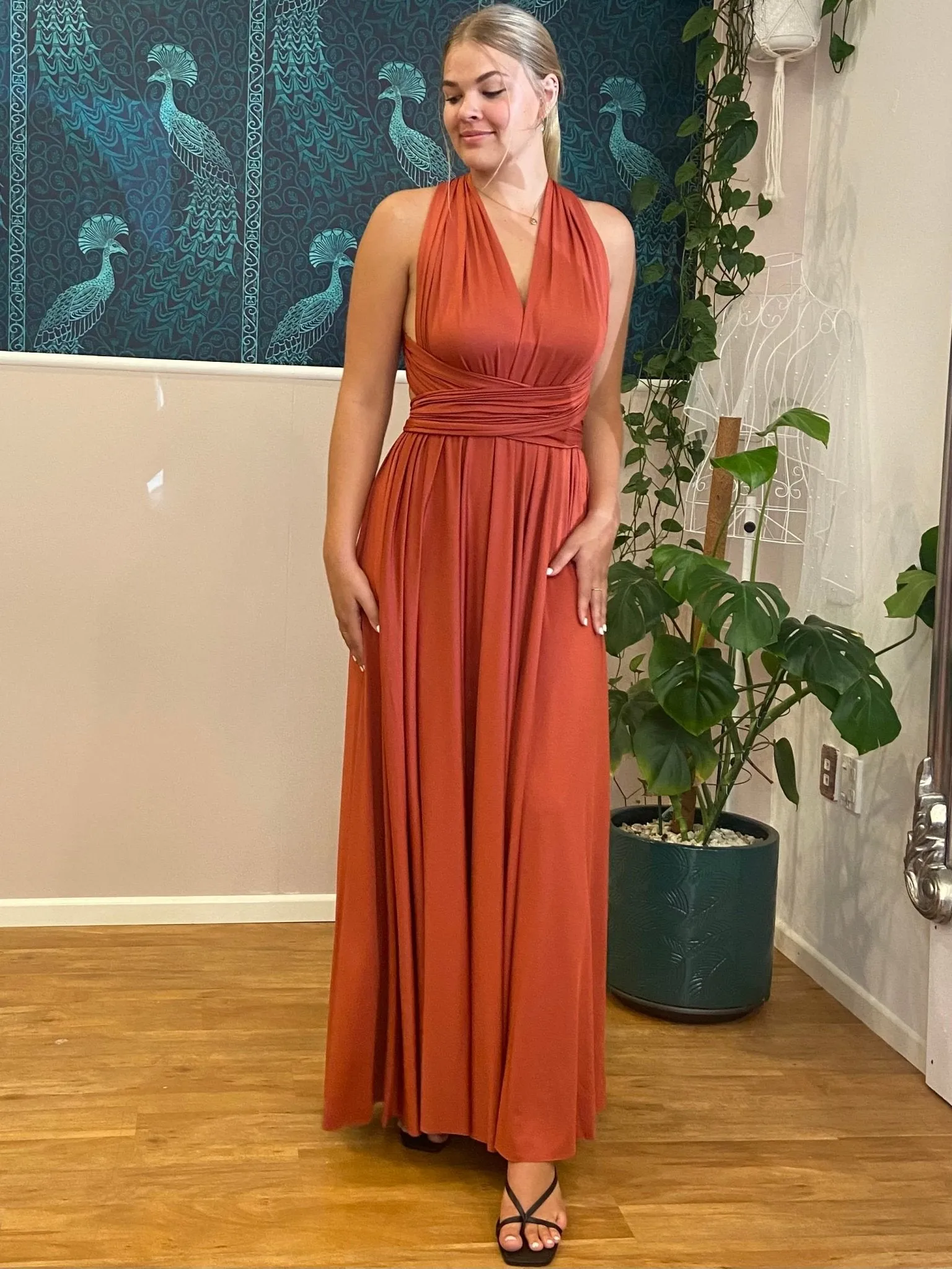 Pumpkin Convertible Infinity bridesmaid dress with Split Express NZ wide
