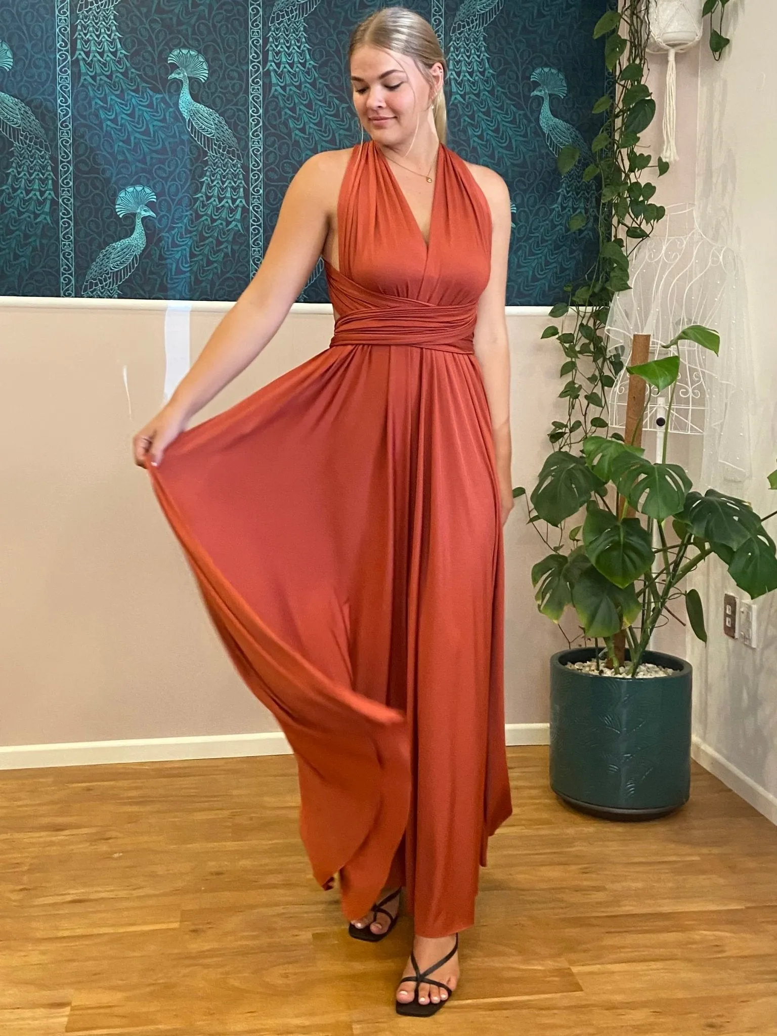 Pumpkin Convertible Infinity bridesmaid dress with Split Express NZ wide