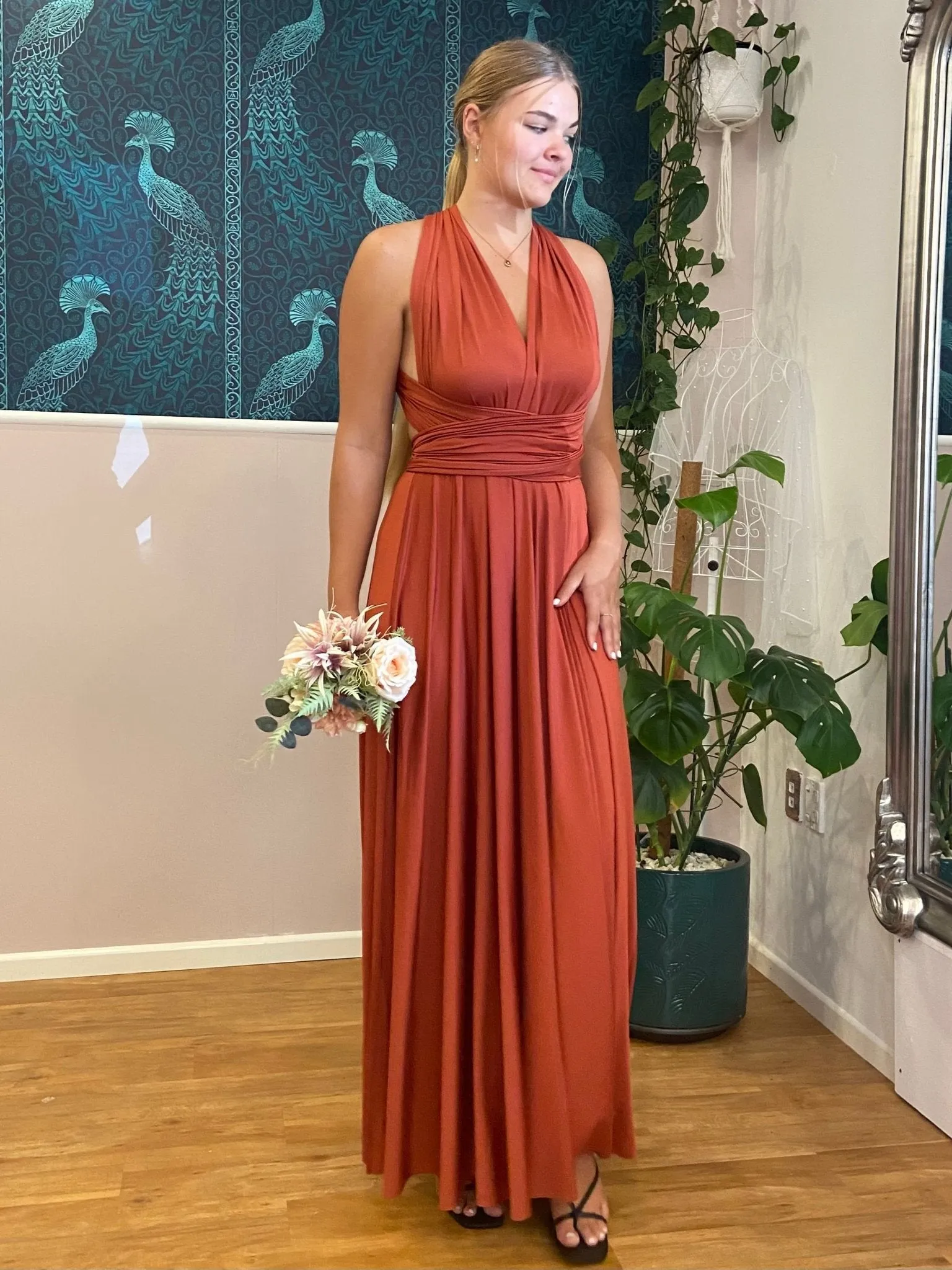 Pumpkin Convertible Infinity bridesmaid dress with Split Express NZ wide