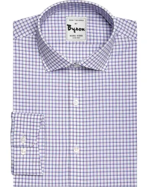Purple Gingham Shirt English Spread Collar Angled Cuff