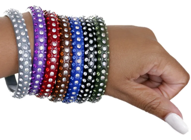 Purple Triple Row Rhinestone Bangle Bracelet