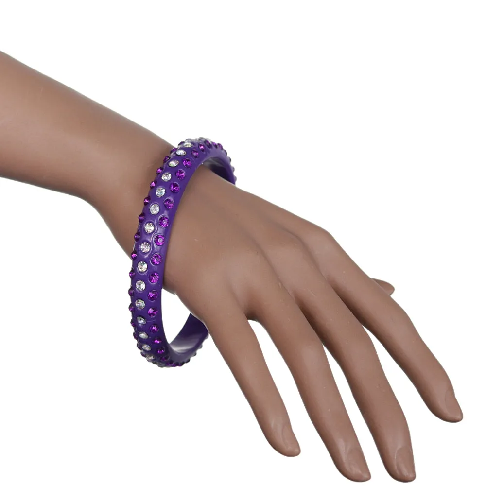 Purple Triple Row Rhinestone Bangle Bracelet