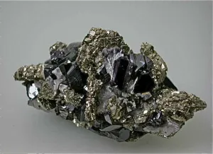 Pyrite after Pyrrhotite with Sphalerite and Arsenopyrite, Trepca Complex, near Mitrovica, Kosovska Municipality, Kosovo, Mined 2014, Small Cabinet 5.0 x 6.0 x 8.5 cm, $250. SOLD