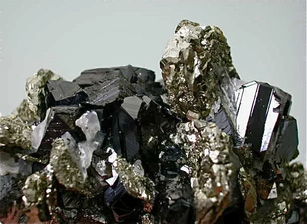 Pyrite after Pyrrhotite with Sphalerite and Arsenopyrite, Trepca Complex, near Mitrovica, Kosovska Municipality, Kosovo, Mined 2014, Small Cabinet 5.0 x 6.0 x 8.5 cm, $250. SOLD