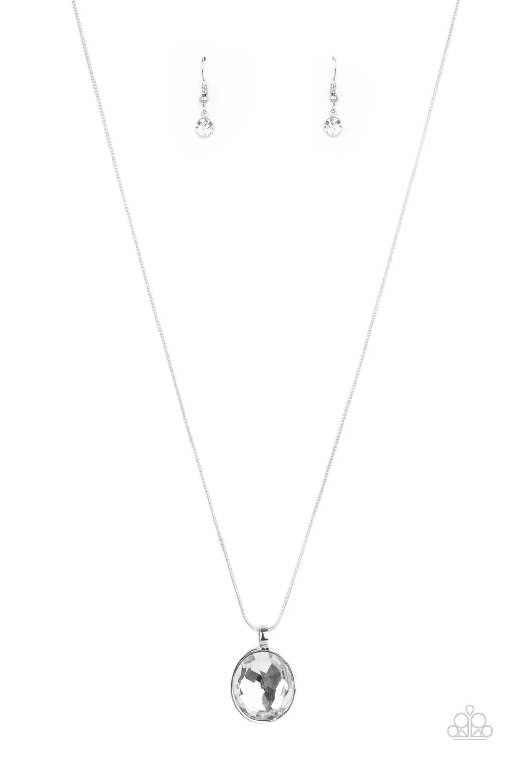 "Instant Icon" Silver Metal Clear/White Rhinestone Solitaire Necklace Set