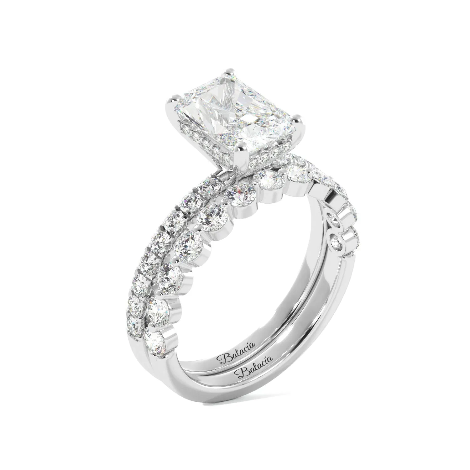 Radiant Cut Diamond Pave Band Engagement Ring