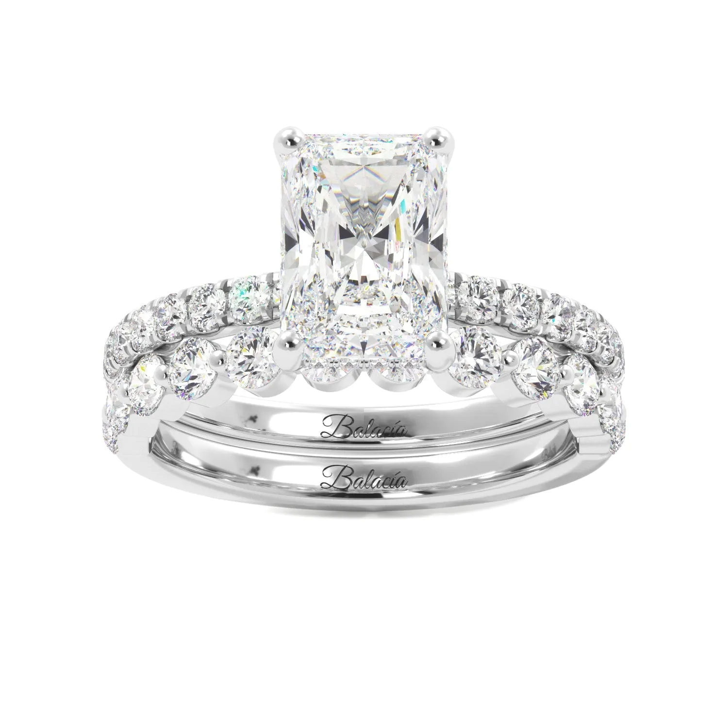 Radiant Cut Diamond Pave Band Engagement Ring