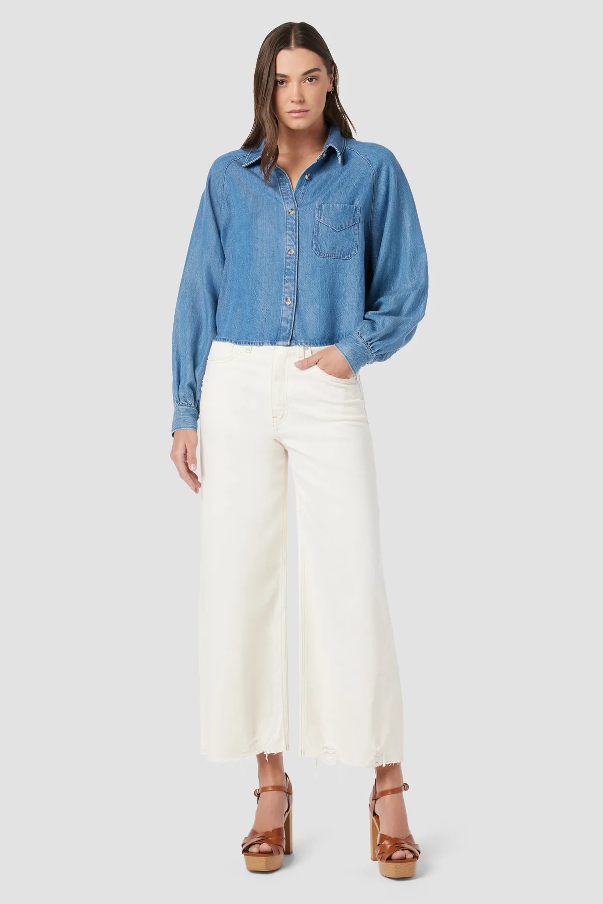 Raglan Balloon Sleeve Button Down