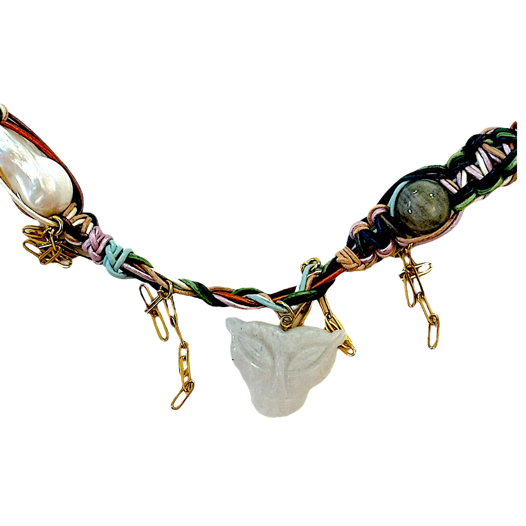 Rainbow Snow Tiger Leather Rockstar Necklace