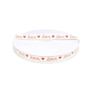 Red Love Print Cotton Twill Ribbon, 3/8-inch, 25-yard