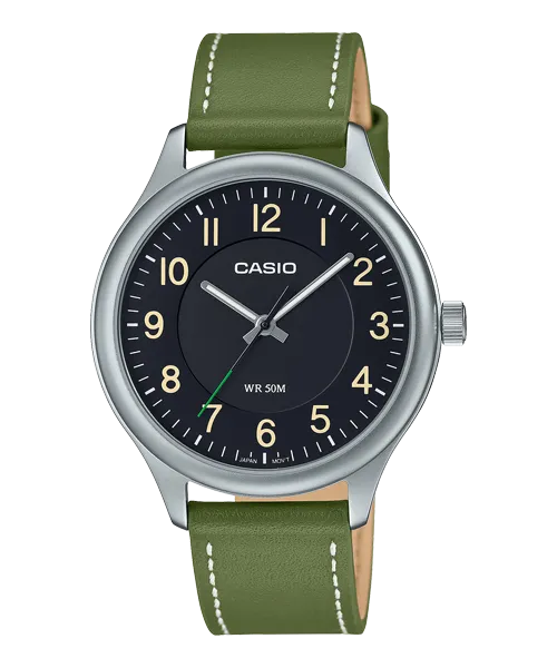 Reloj casual correa de cuero MTP-B160L-1B1V