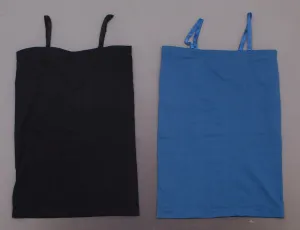 Rhonda Shear Pack Convertible Seamless Bandeau Cami With Shelf Bra Black Blue XL