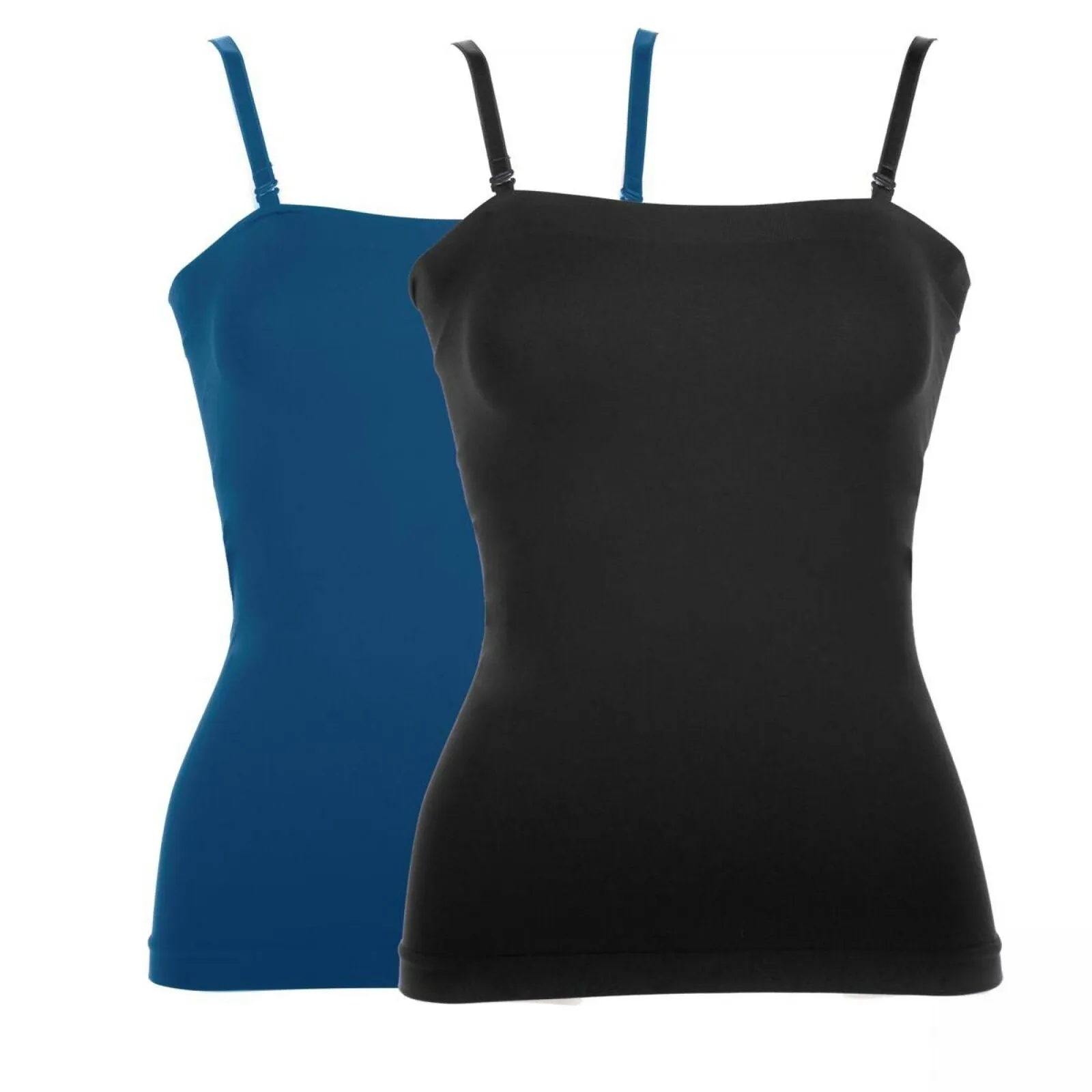 Rhonda Shear Pack Convertible Seamless Bandeau Cami With Shelf Bra Black Blue XL