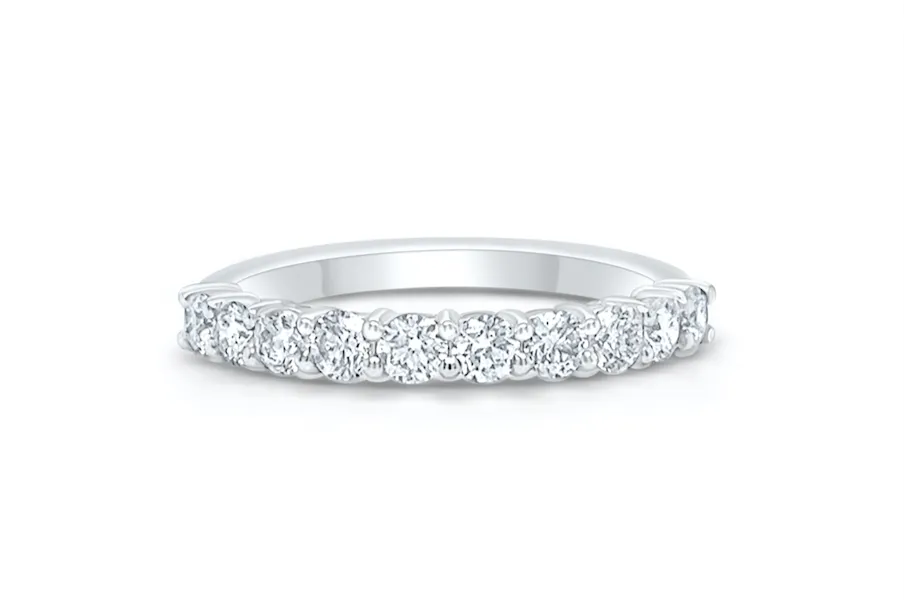 Ring 18kt White Gold Half 10 Diamond Band 0.74 carats