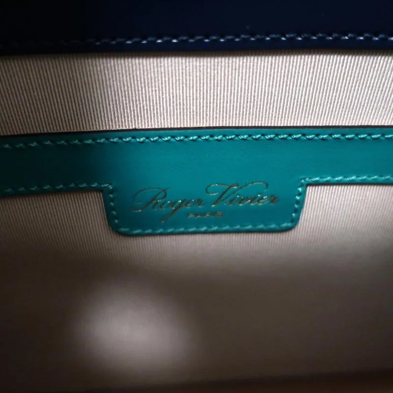 Roger Vivier So Vivier Mini Bag Green & Navy Leather Crossbody Tote NEW