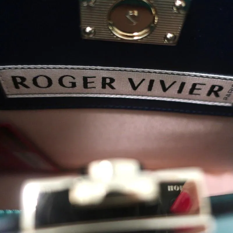 Roger Vivier So Vivier Mini Bag Green & Navy Leather Crossbody Tote NEW