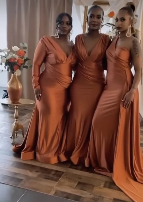 Roycebridal Hot Multiway Orange Bridesmaid Dresses Stretch Satin Wedding Guest Dress