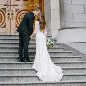 Roycebridal Simple Lace Mermaid Wedding Dress Sexy Bridal Dress